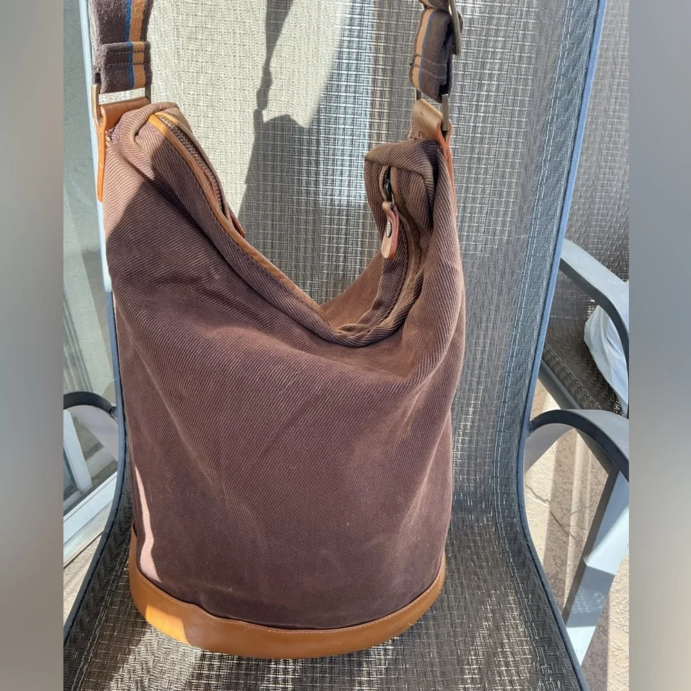Fila Vintage Brown/Tan Canvas/Leather Bucket Bag
